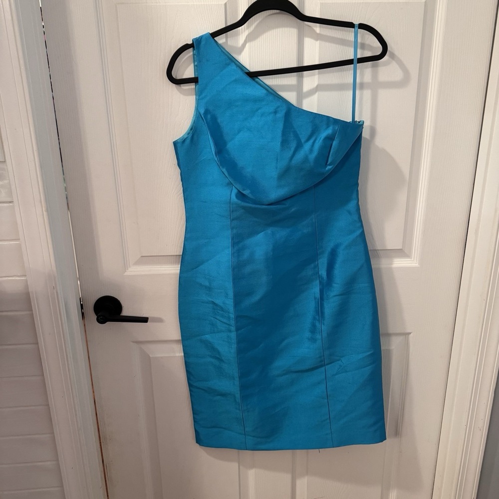 Lauren Ralph Lauren‎ Aqua Blue 100% Silk  One Shoulder Dress Size 6 Classic